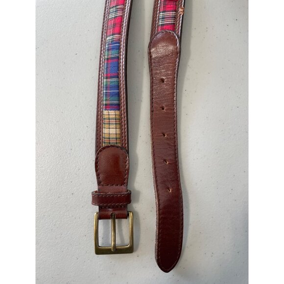 Fossil Genuine Leather Plaid Fabric Belt Unisex Medium Brown Multicolor Bohemian - Picture 5 of 12